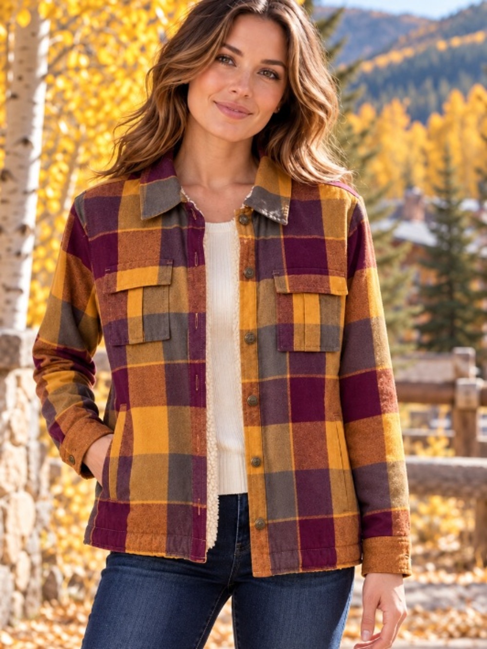 100% Cotton Shell Mountain Khaki Shacket in Mustard & Burgundy